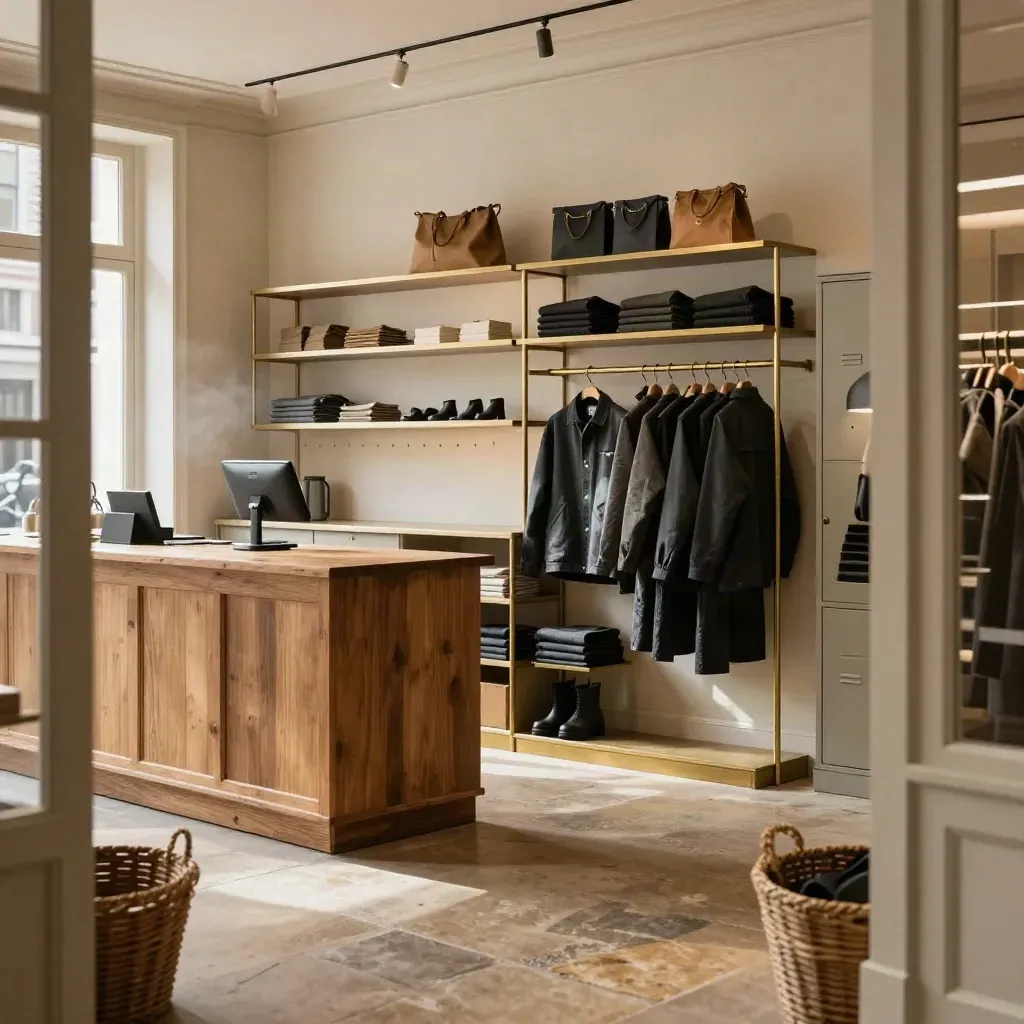 Winkelvloer in Utrecht met volle schappen, rustieke kassa en lege personeelhoek klaar voor gebruik.